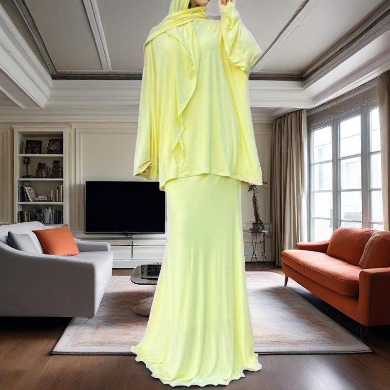 Two - Piece Modest Set with Attached Hijab(MS381) - Mariam's Collection
