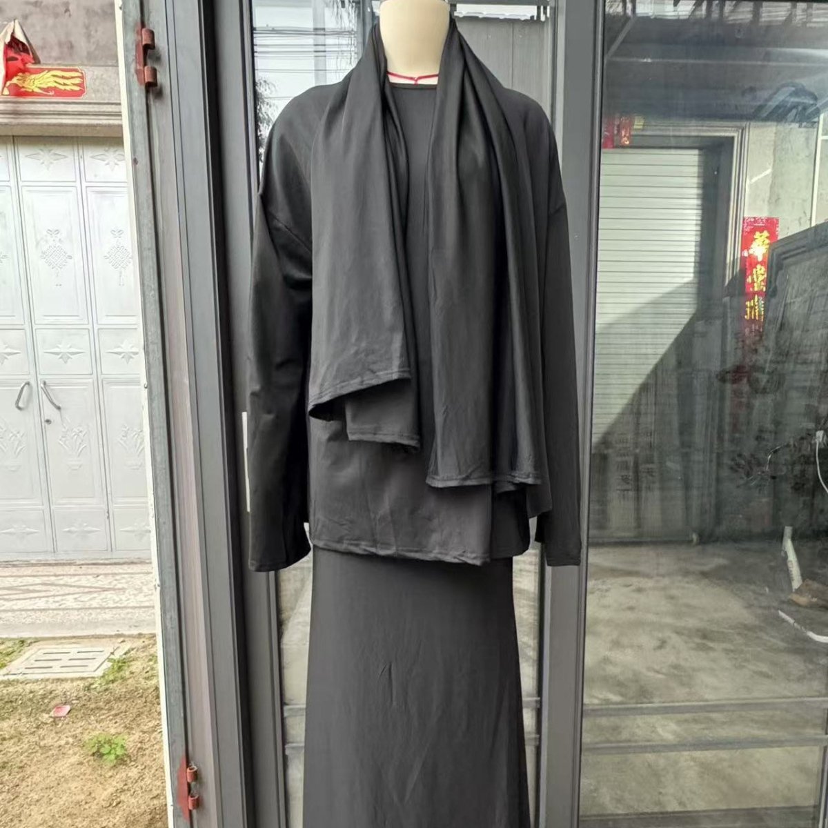 Two - Piece Modest Set with Attached Hijab(MS381) - Mariam's Collection