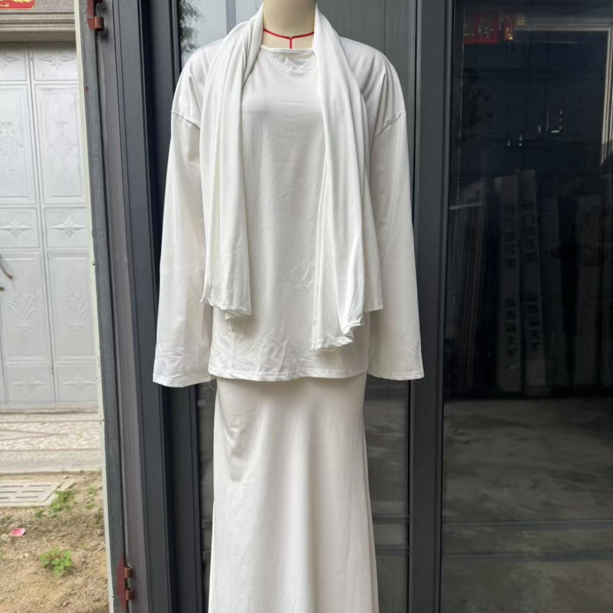 Two - Piece Modest Set with Attached Hijab(MS381) - Mariam's Collection