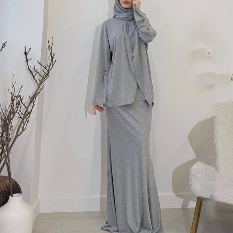 Two - Piece Modest Set with Attached Hijab(MS381) - Mariam's Collection
