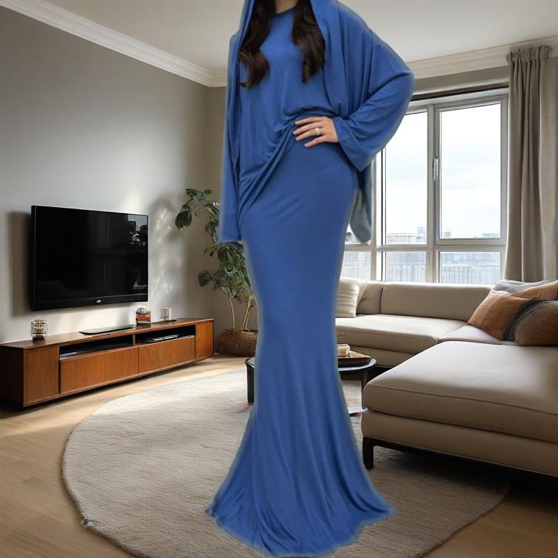 Two - Piece Modest Set with Attached Hijab(MS381) - Mariam's Collection