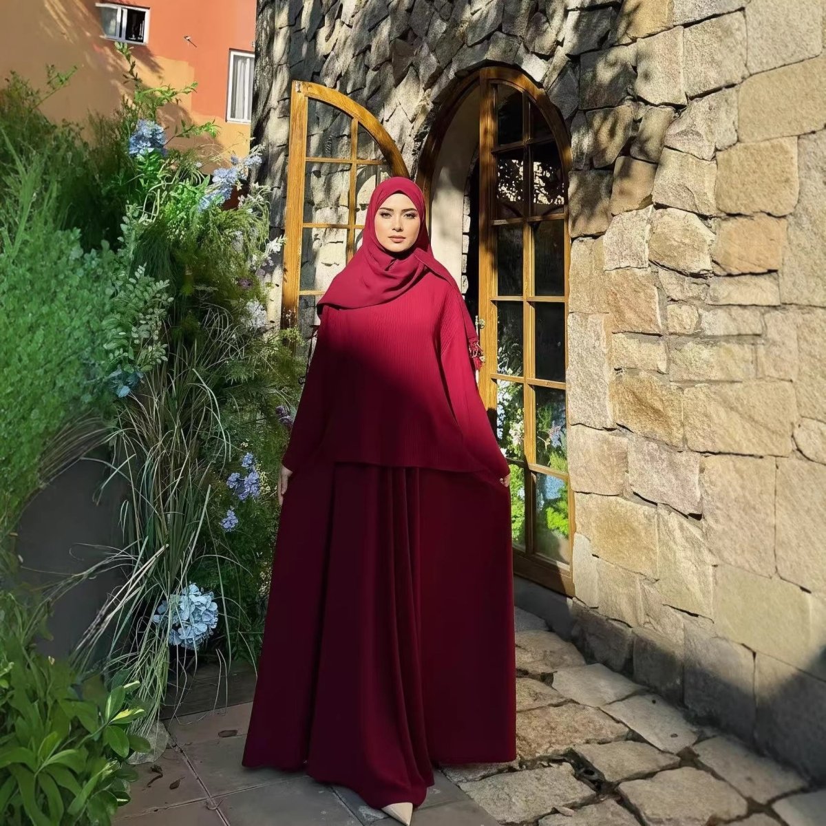 Two - Piece Tunic & Maxi Skirt Set with Pockets(MS379) - Mariam's Collection