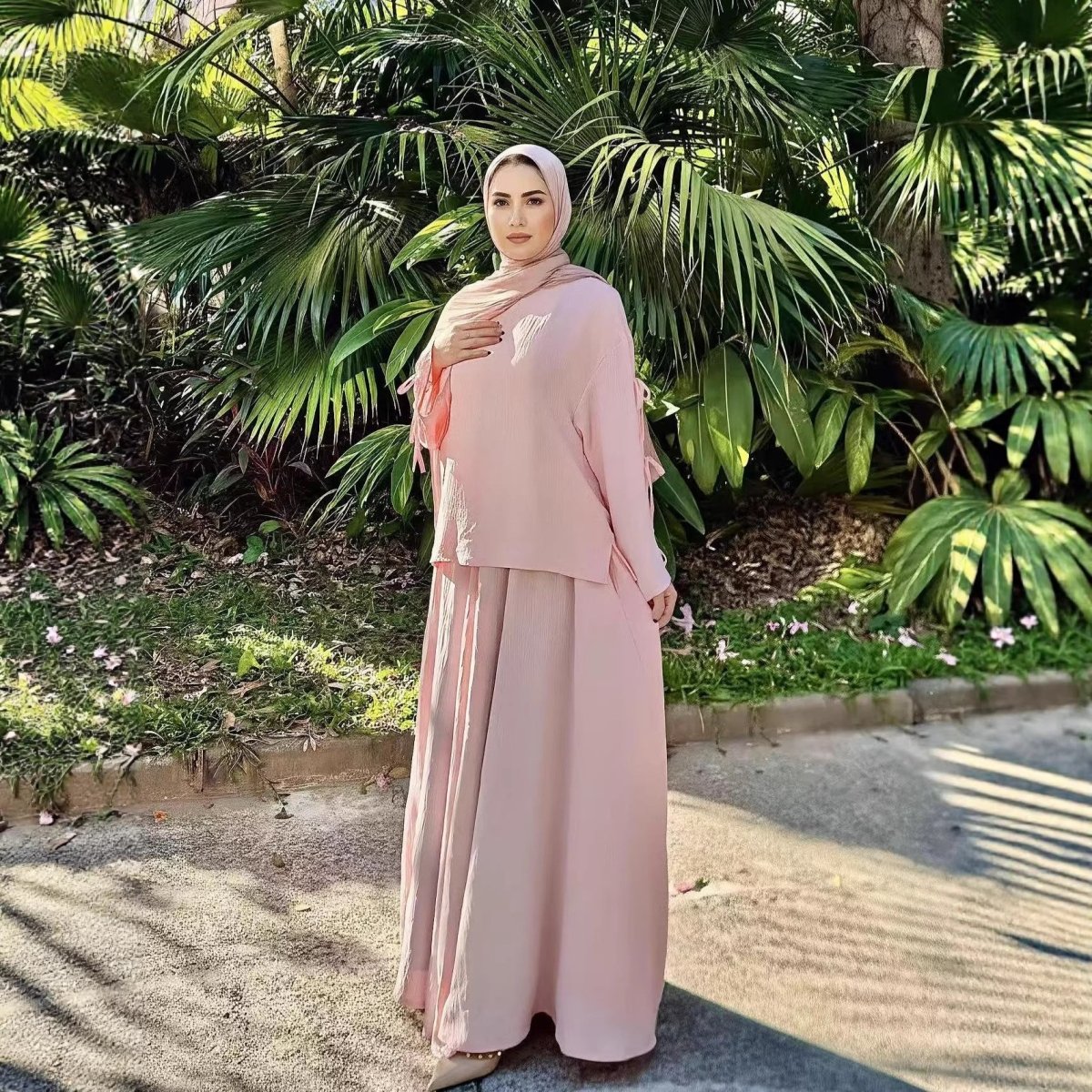 Two - Piece Tunic & Maxi Skirt Set with Pockets(MS379) - Mariam's Collection