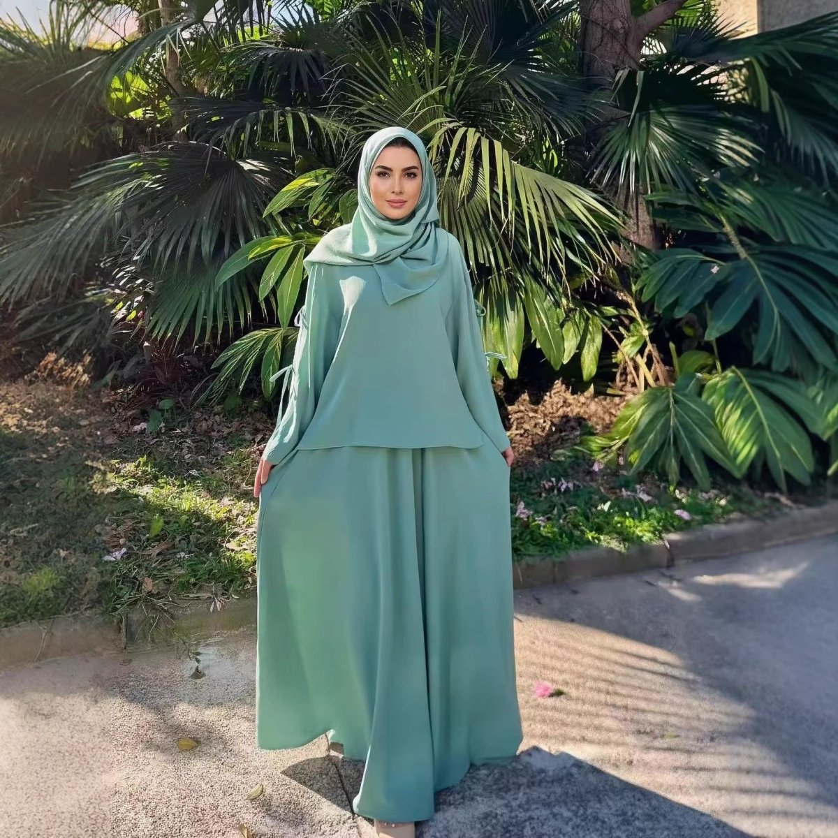 Two - Piece Tunic & Maxi Skirt Set with Pockets(MS379) - Mariam's Collection