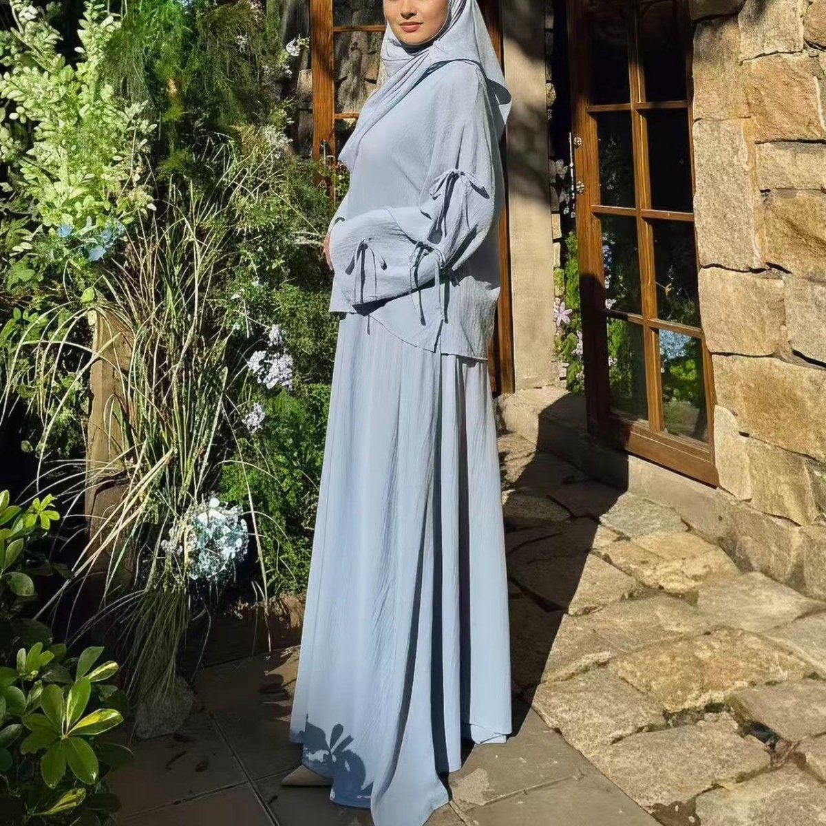 Two - Piece Tunic & Maxi Skirt Set with Pockets(MS379) - Mariam's Collection