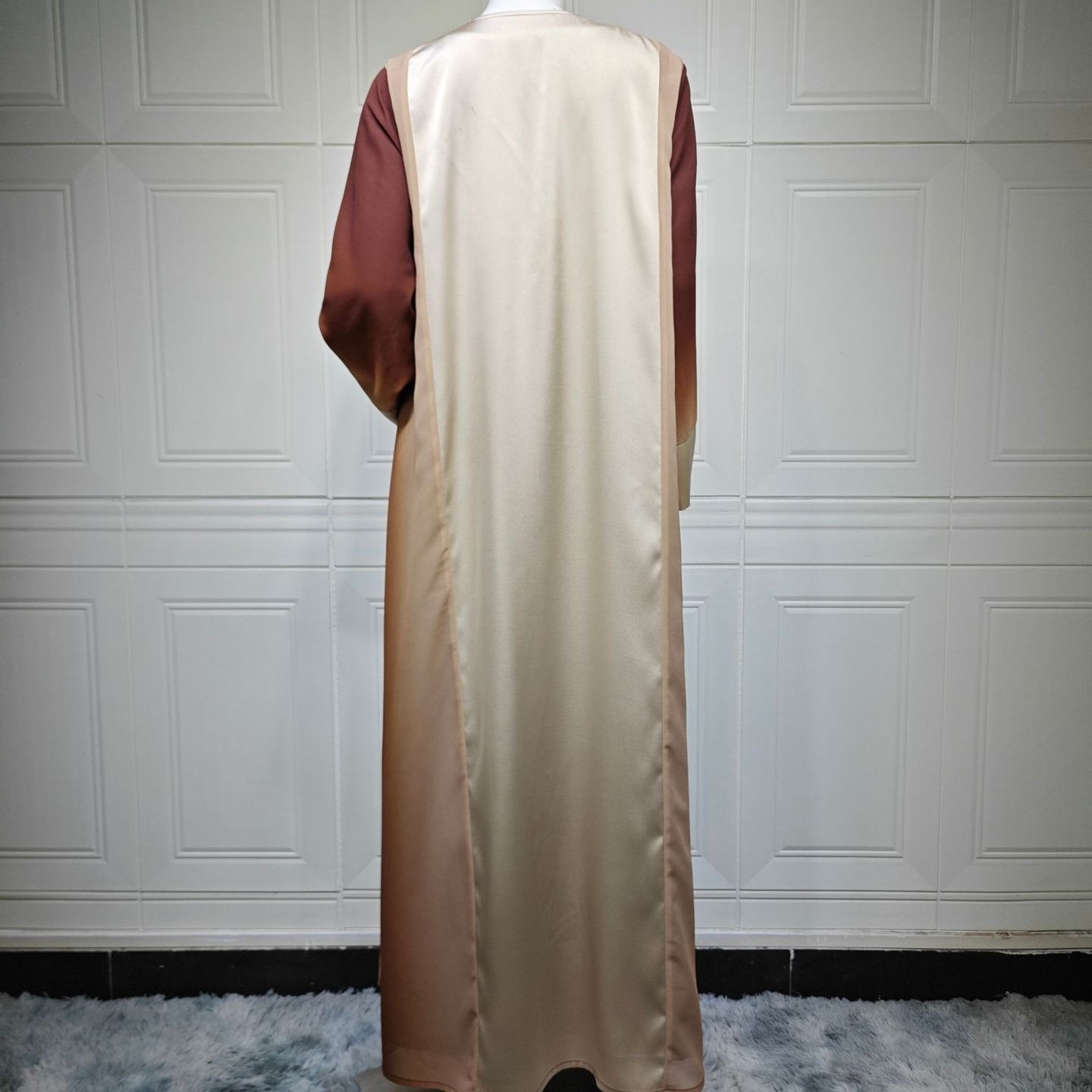 Two-Tone Colour-Block Open Abaya with Matching Hijab(MOA347) - Mariam's Collection