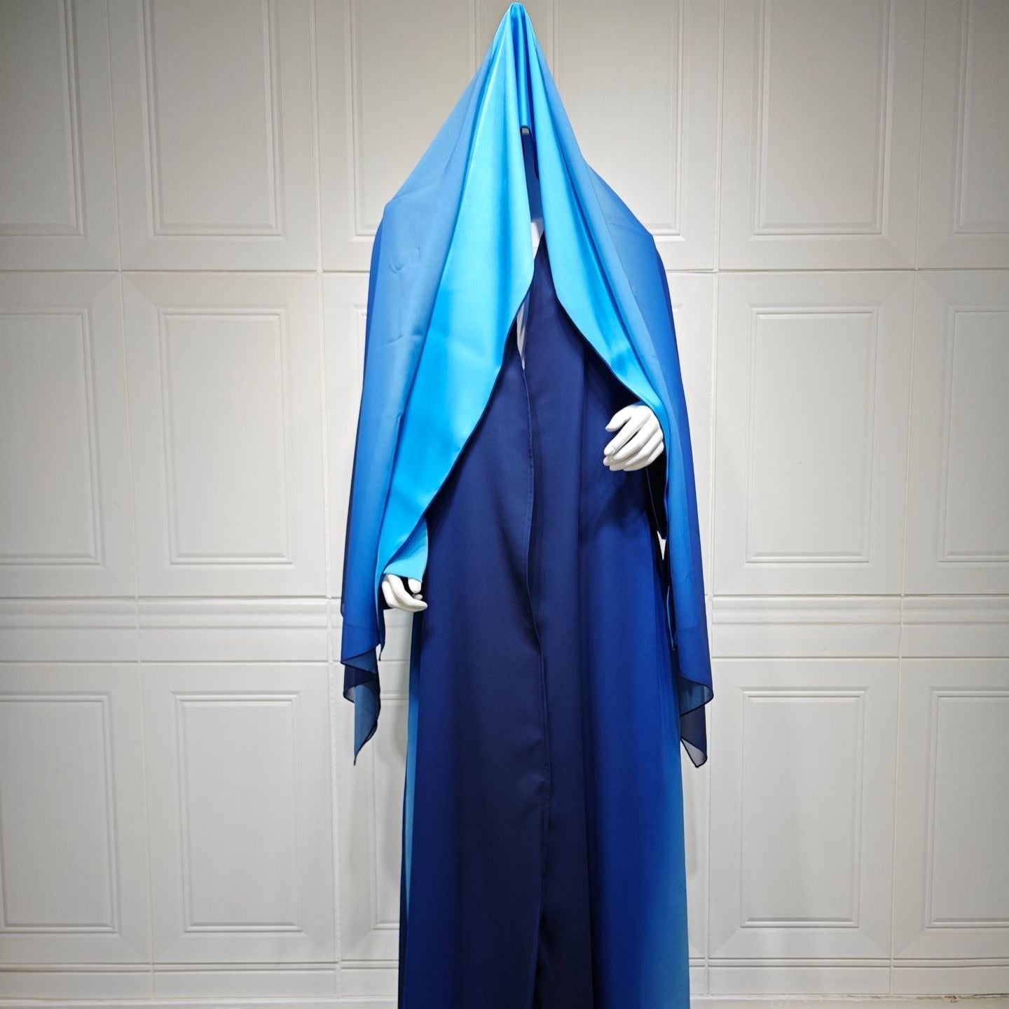 Two-Tone Colour-Block Open Abaya with Matching Hijab(MOA347) - Mariam's Collection