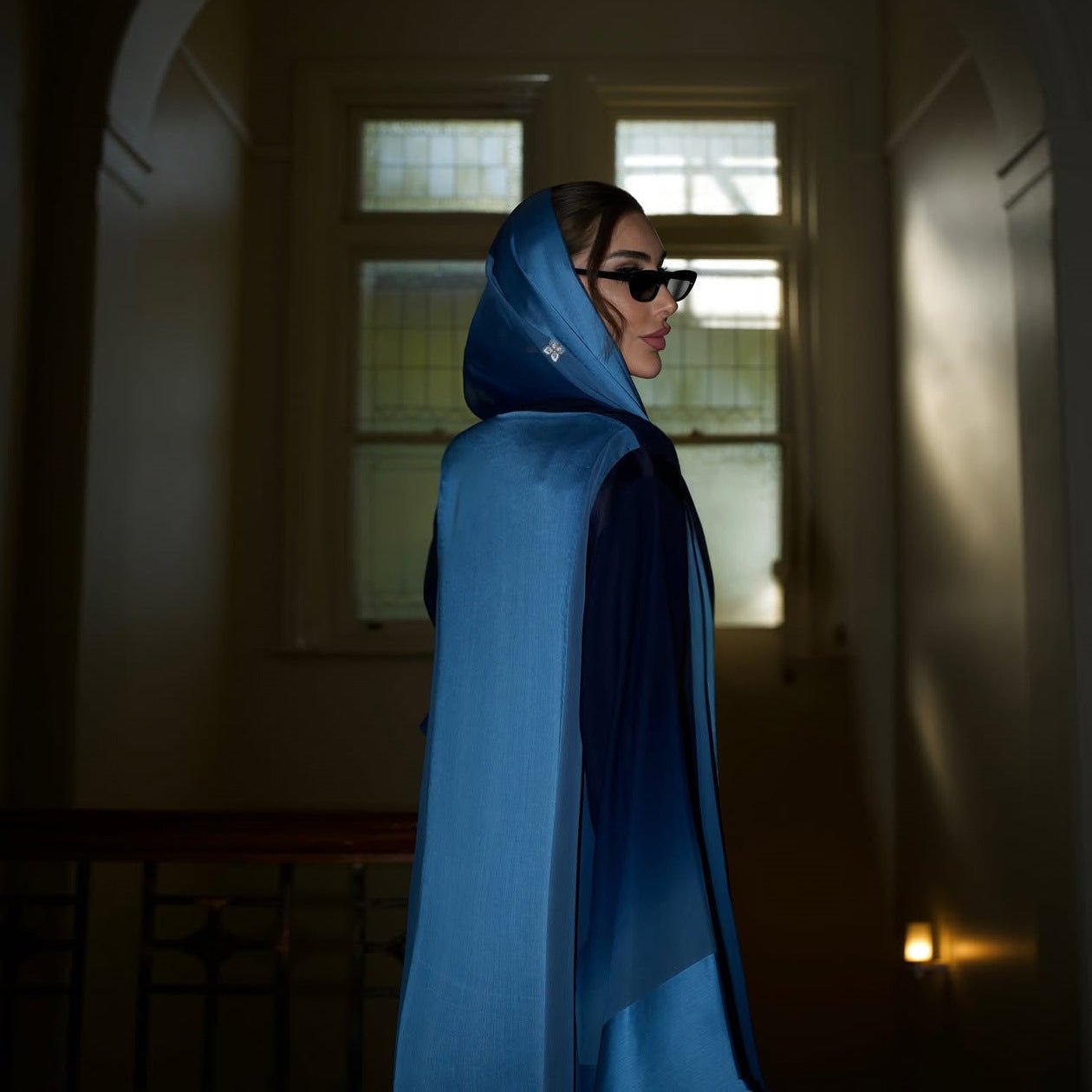 Two-Tone Colour-Block Open Abaya with Matching Hijab(MOA347) - Mariam's Collection