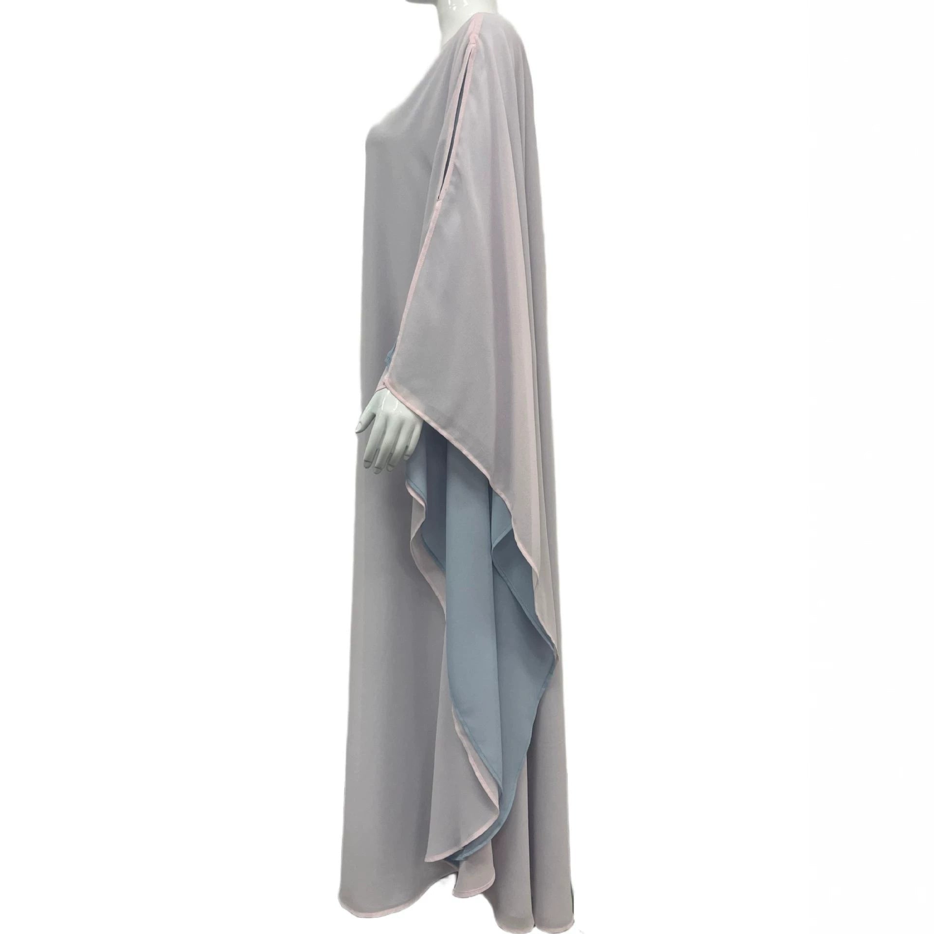 Two-Tone Double-Layer Batwing Sleeve Maxi Abaya Dress(MA467) - Mariam's Collection