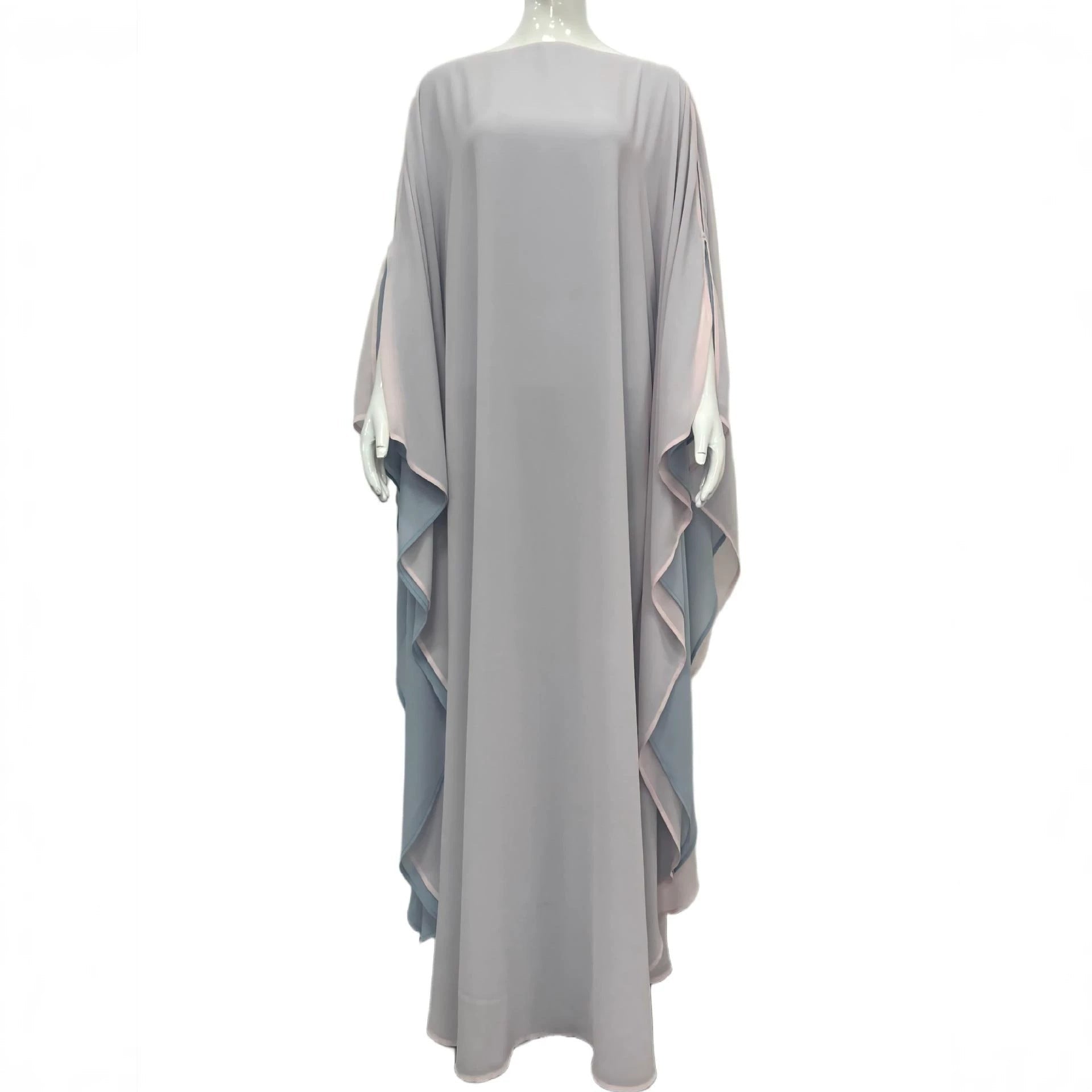 Two-Tone Double-Layer Batwing Sleeve Maxi Abaya Dress(MA467) - Mariam's Collection