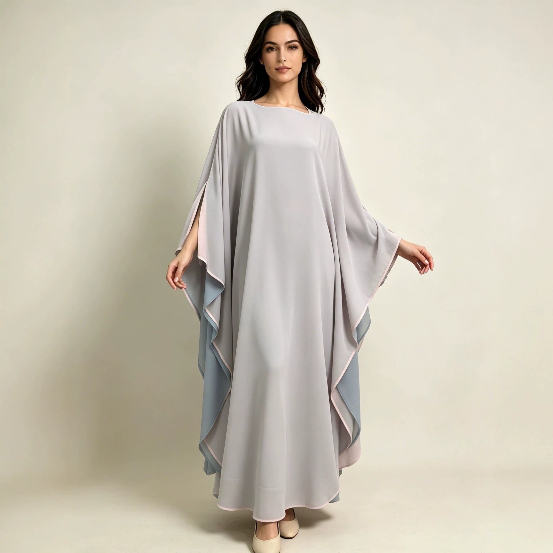 Two-Tone Double-Layer Batwing Sleeve Maxi Abaya Dress(MA467) - Mariam's Collection