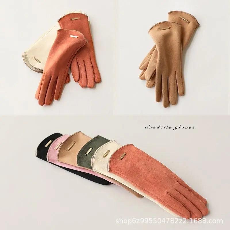 Unisex Suede Touch Screen Gloves Faux Fur Lined Winter Warm - Mariam's Collection