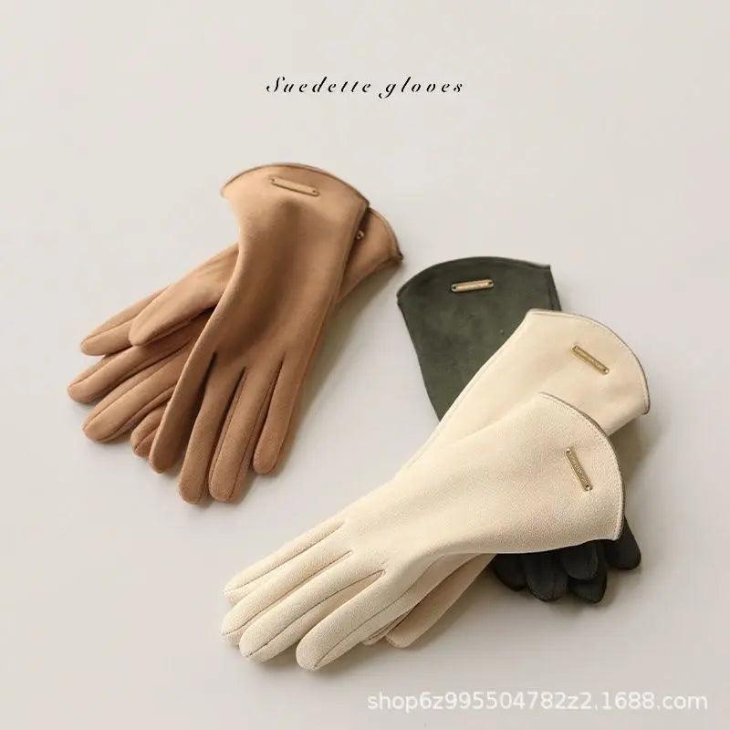 Unisex Suede Touch Screen Gloves Faux Fur Lined Winter Warm - Mariam's Collection