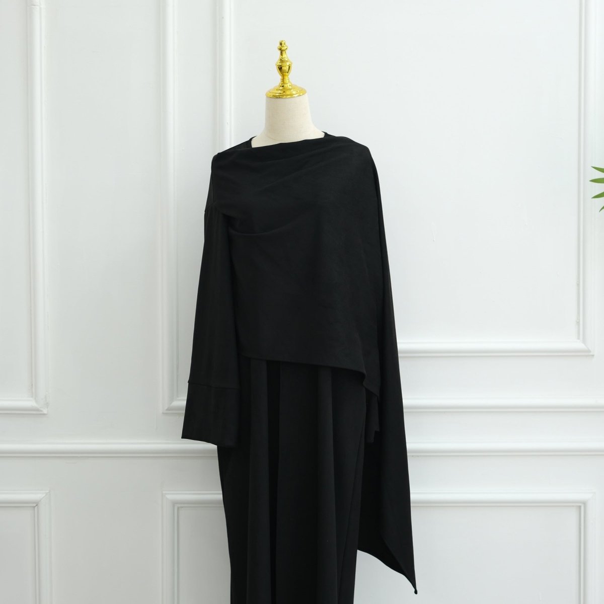 V - Neck Suede - Look Abaya with Attached Cape(MOA247) - Mariam's Collection