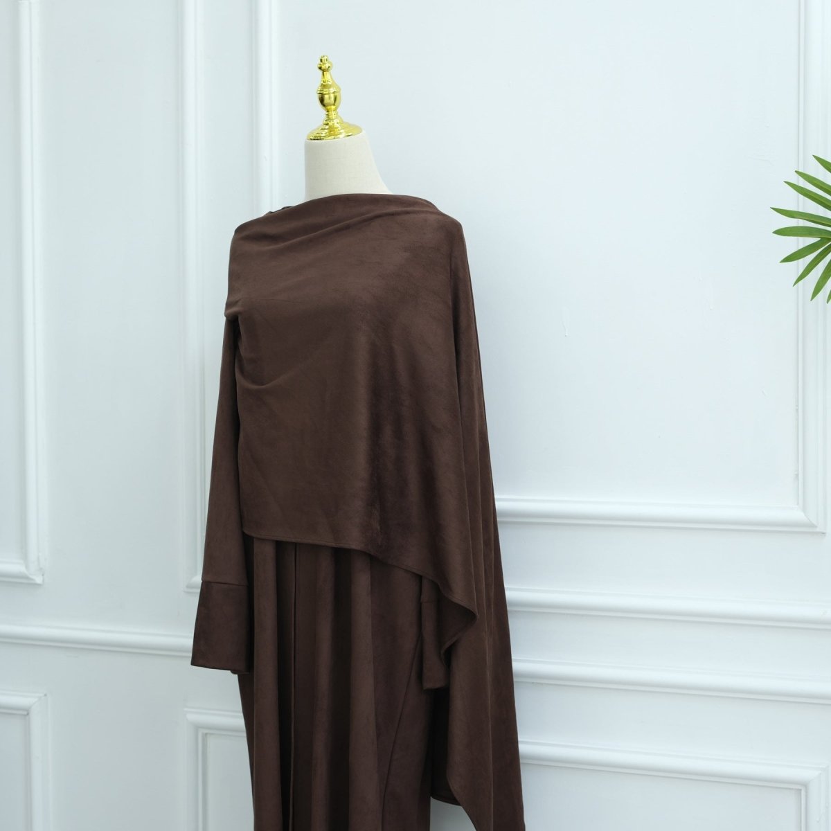 V - Neck Suede - Look Abaya with Attached Cape(MOA247) - Mariam's Collection