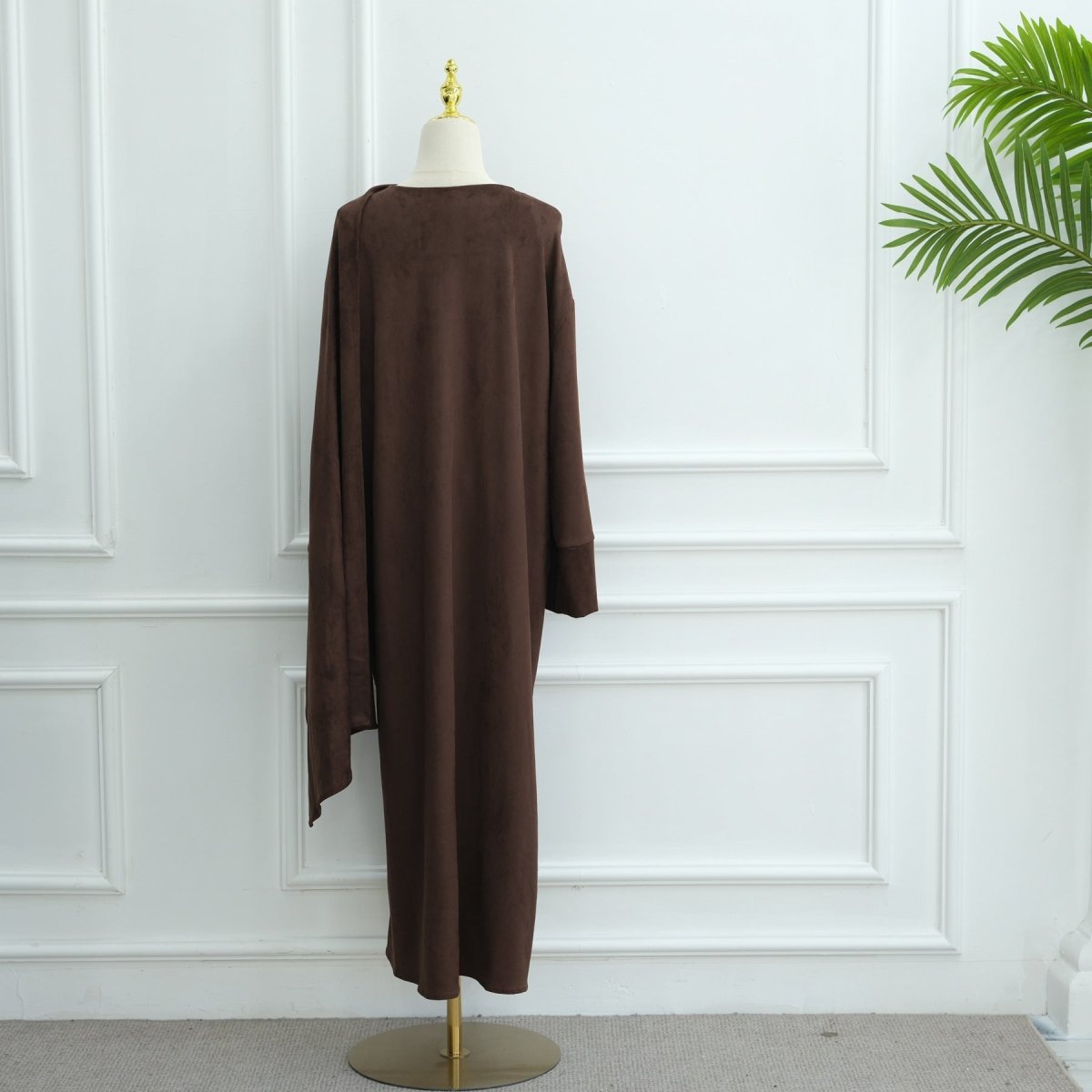 V - Neck Suede - Look Abaya with Attached Cape(MOA247) - Mariam's Collection