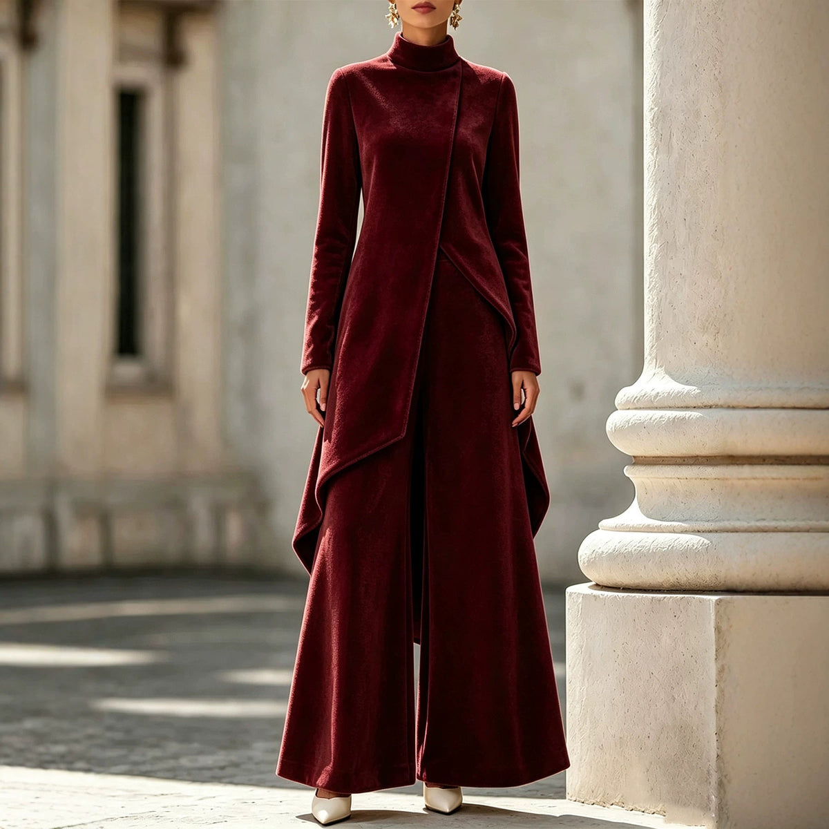 Velvet-Look Asymmetric Two-Piece Set(MS564) - Mariam's Collection