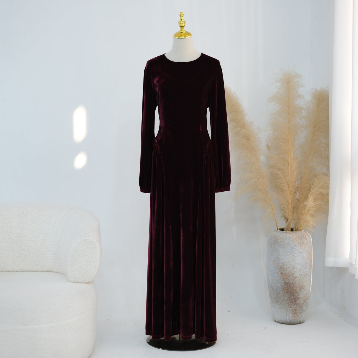 Velvet-Look Fit-and-Flare Maxi Dress(MS562) - Mariam's Collection