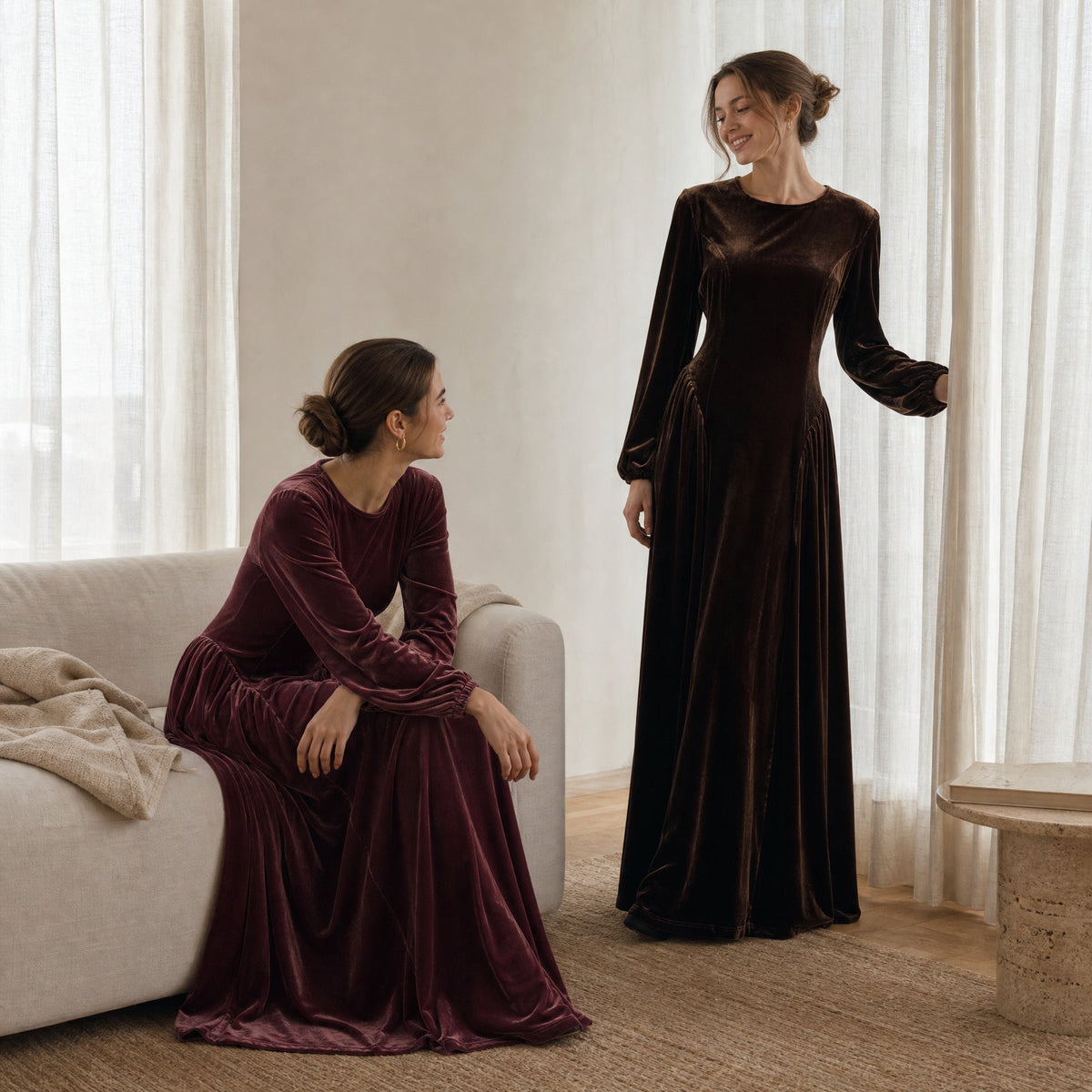 Velvet-Look Fit-and-Flare Maxi Dress(MS562) - Mariam's Collection