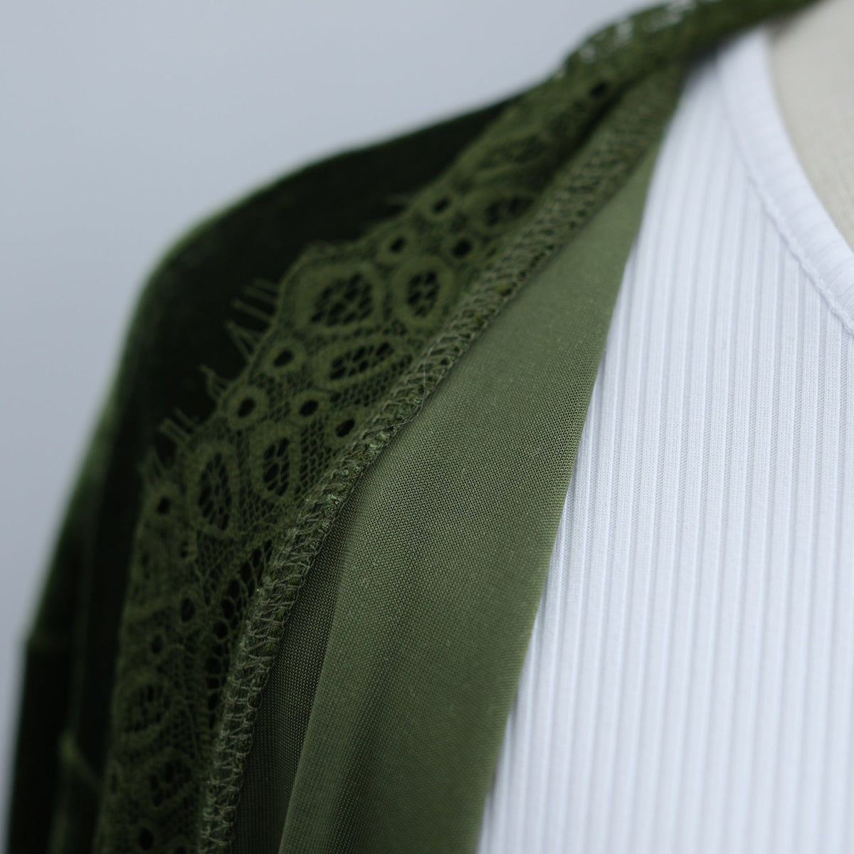 Velvet-Look Lace-Panel Longline Cardigan(MOA352) - Mariam's Collection