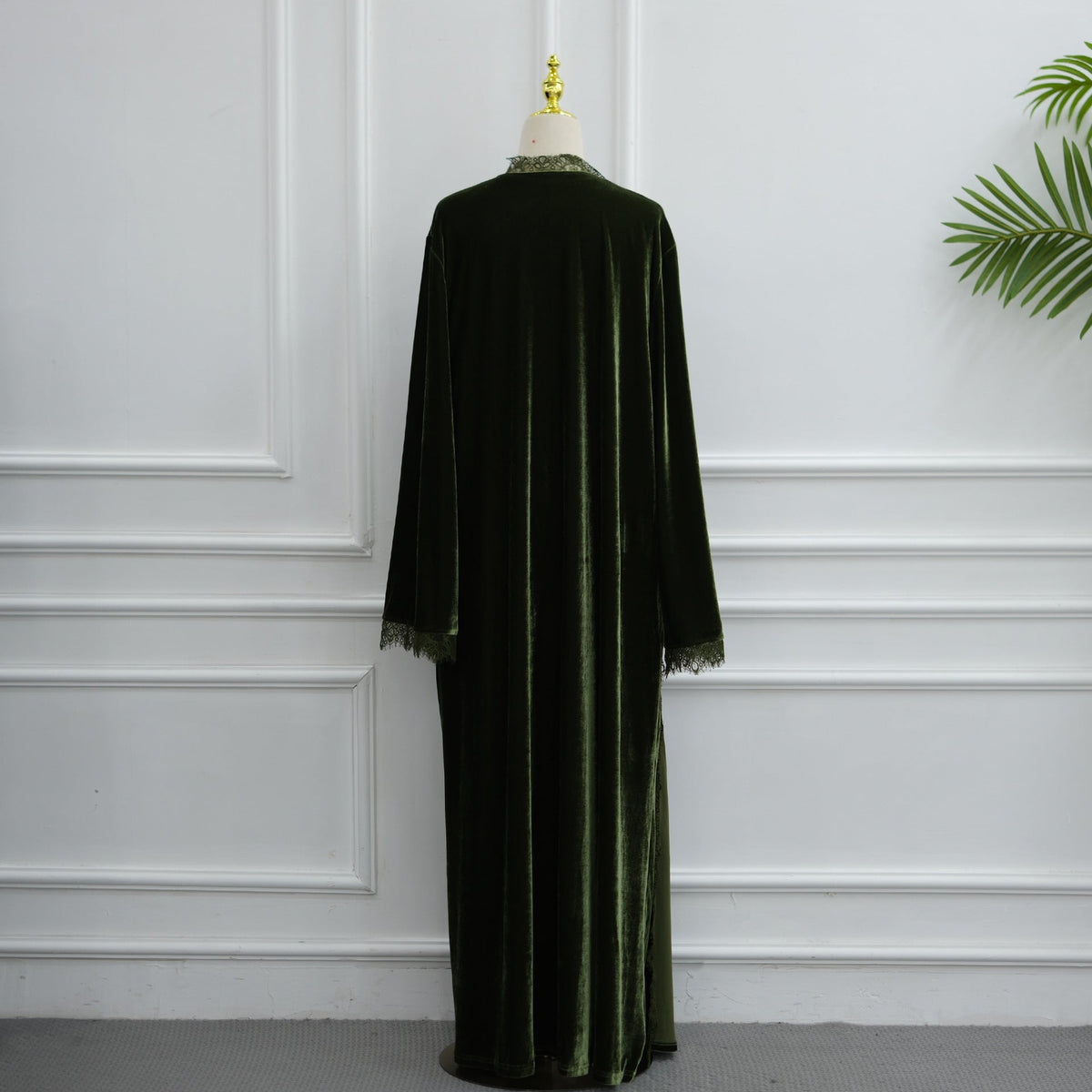 Velvet-Look Lace-Panel Longline Cardigan(MOA352) - Mariam's Collection
