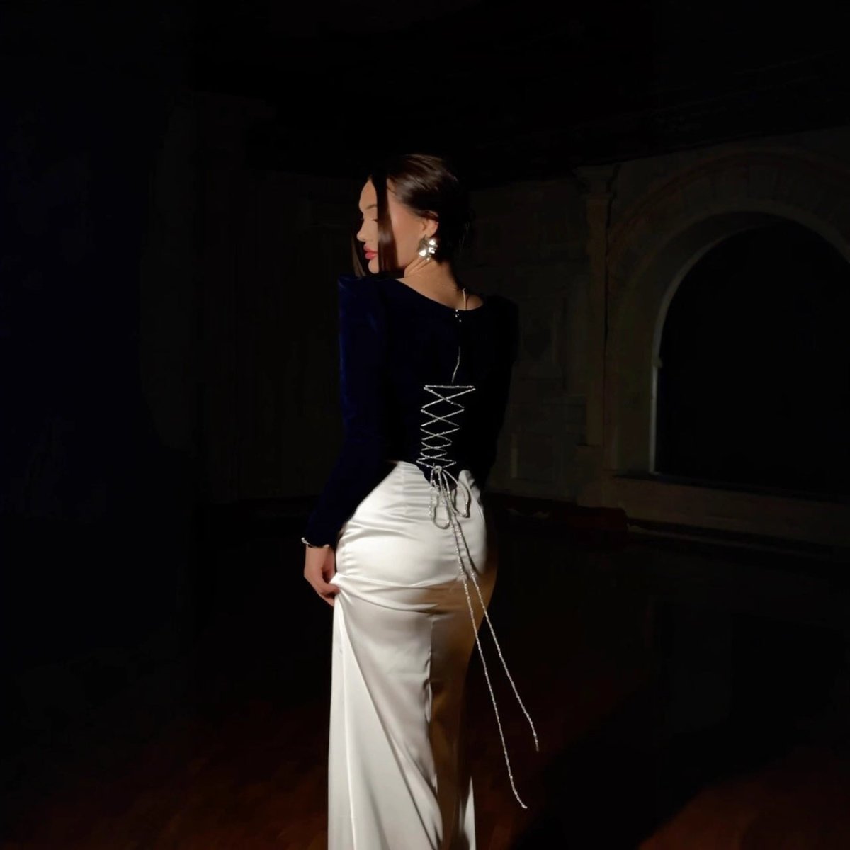 Velvet & Satin Two - Piece Evening Set(MS281) - Mariam's Collection