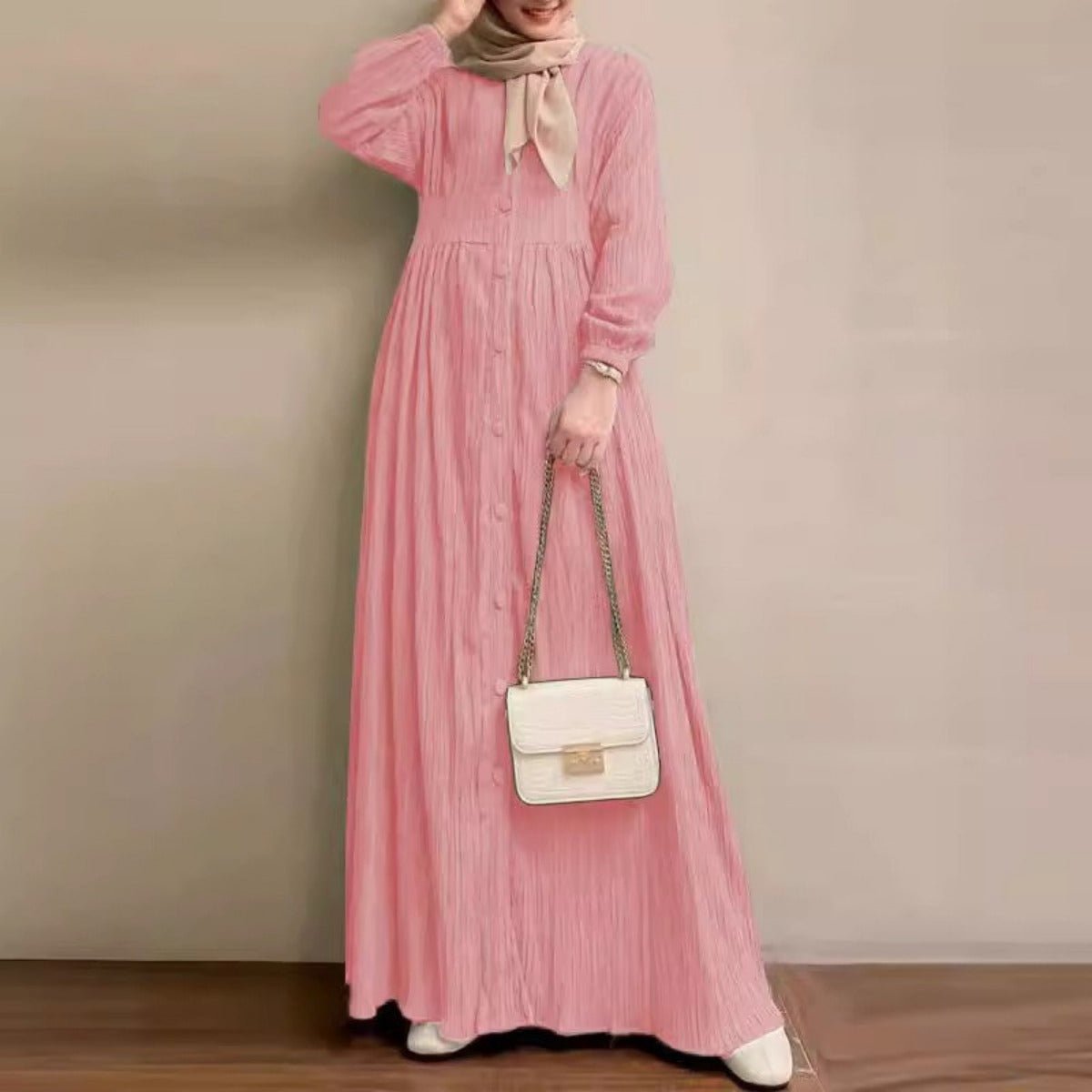 Vintage Button - Front Abaya Dress | Long Sleeve Modest Robe. (MA256) - Mariam's Collection