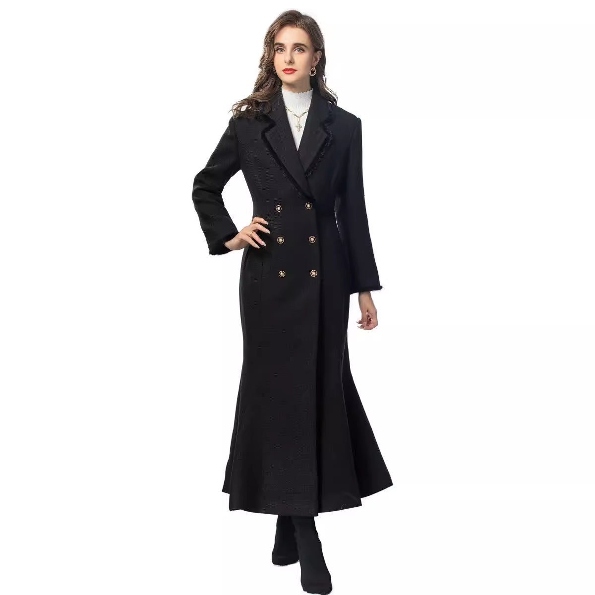 Vintage Elegant Long Tweed Coat (MS070) - Mariam's Collection