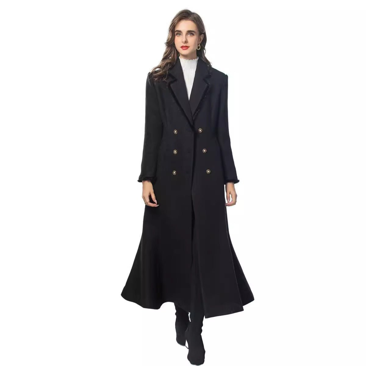 Vintage Elegant Long Tweed Coat (MS070) - Mariam's Collection