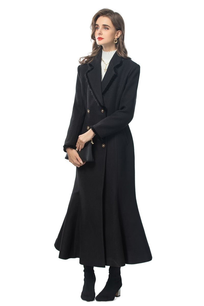 Vintage Elegant Long Tweed Coat (MS070) - Mariam's Collection