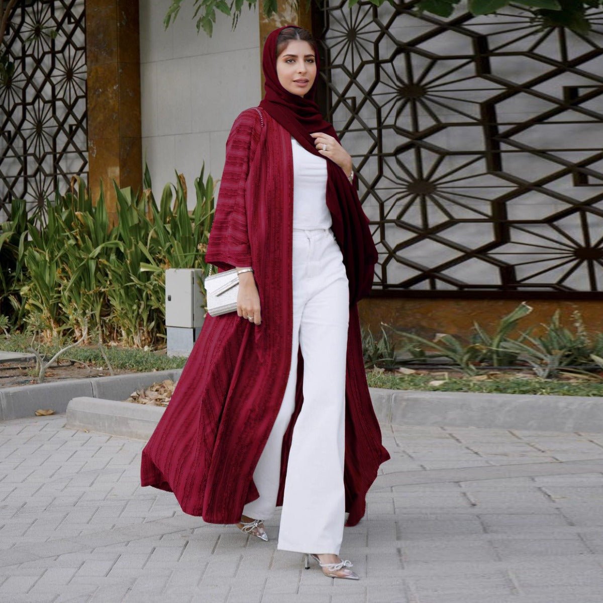Vintage Knitted Cardigan Abaya | Modest Longline Open Front Jacket for Women(MOA217) - Mariam's Collection
