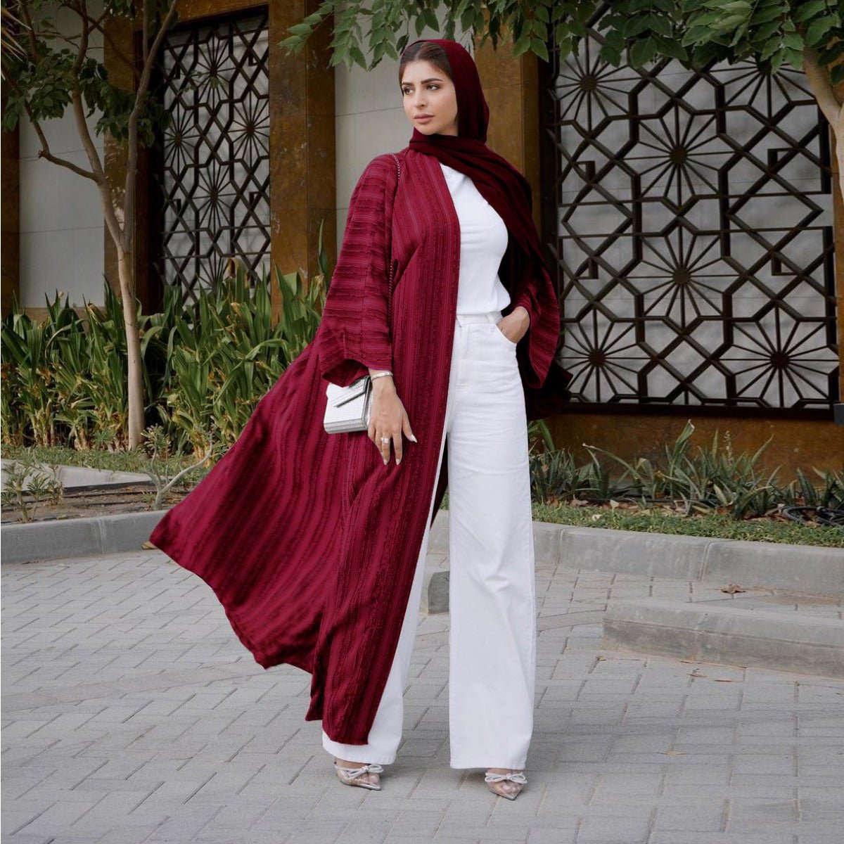 Vintage Knitted Cardigan Abaya | Modest Longline Open Front Jacket for Women(MOA217) - Mariam's Collection