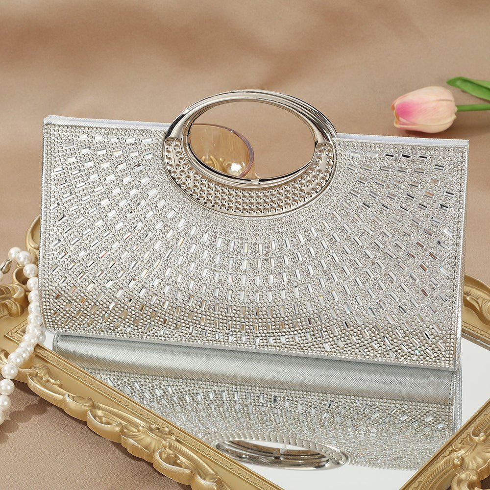 Rhinestone clutch bag showing symmetrical radiating pattern from centre