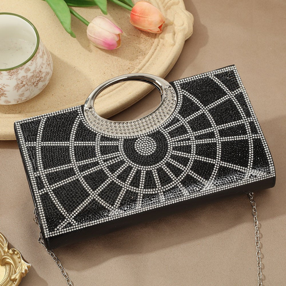Rhinestone clutch bag paired with an abaya for wedding styling