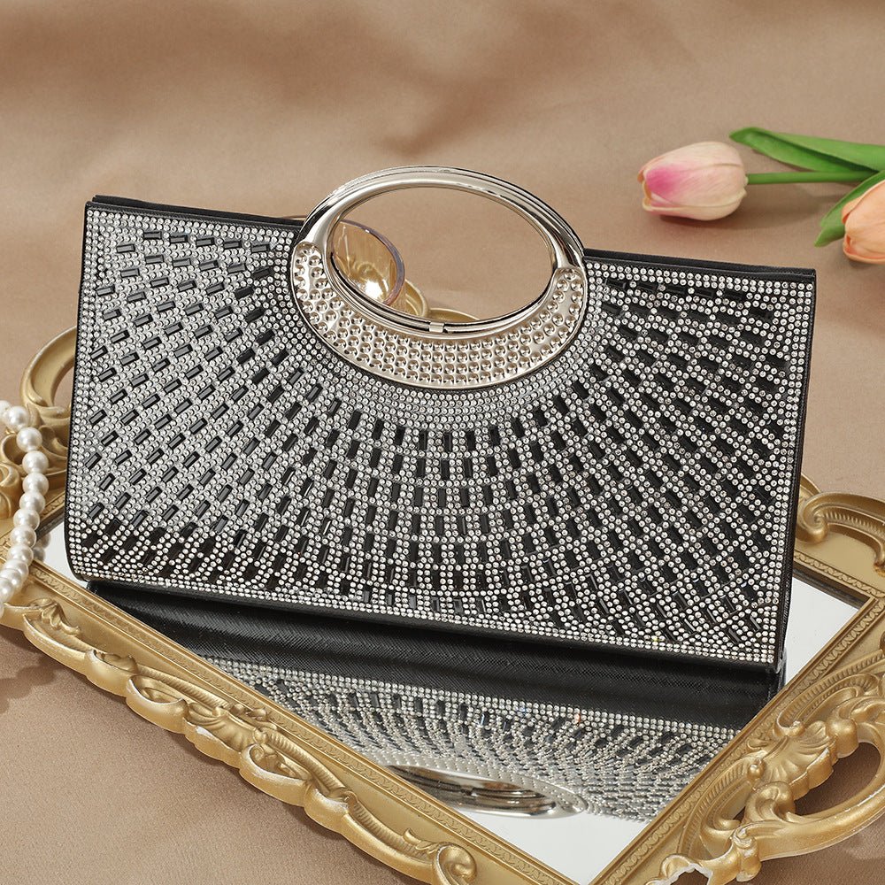 Vintage bridal clutch bag close-up of premium rhinestone quality