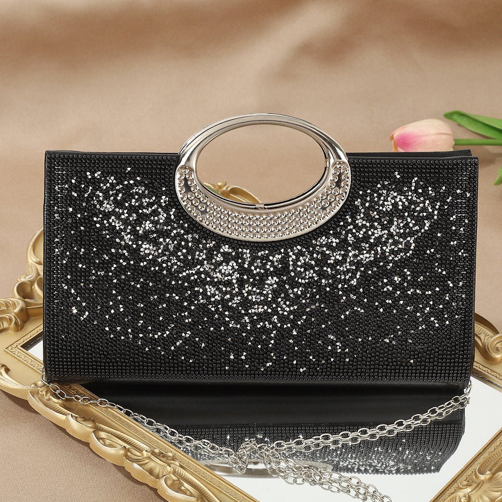 Vintage bridal clutch bag trio showing gold, silver and black-tone finishes