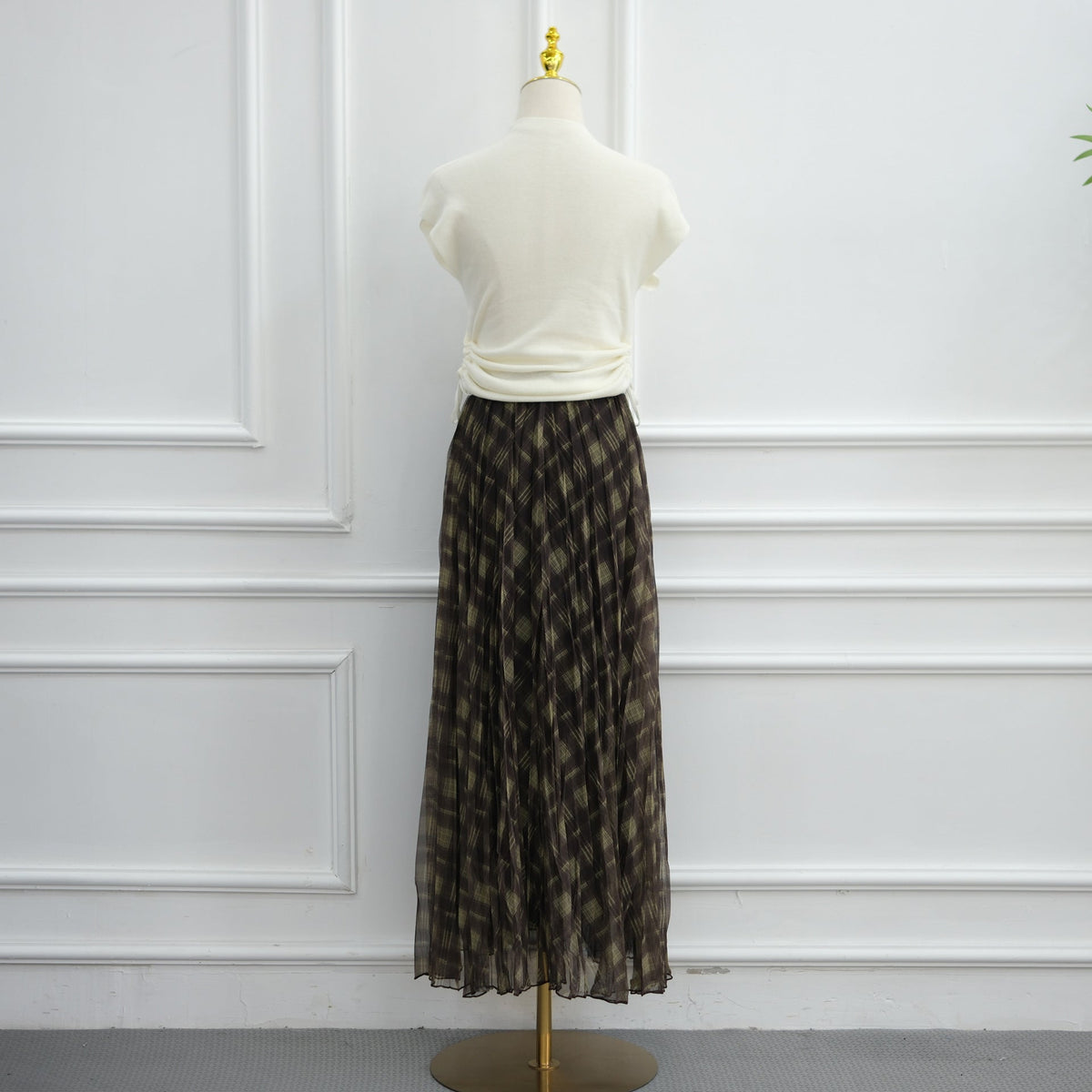 Vintage Plaid Mesh Pleated Maxi Skirt(MS597) - Mariam's Collection