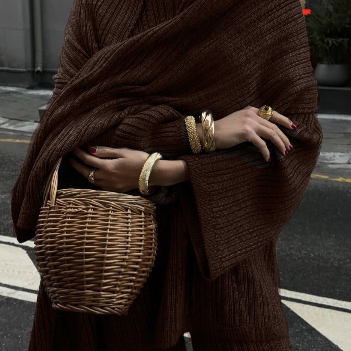 Vintage Ribbed Knit Sweater Set | High Neck Pullover & Wide Leg Pants(MS139) - Mariam's Collection