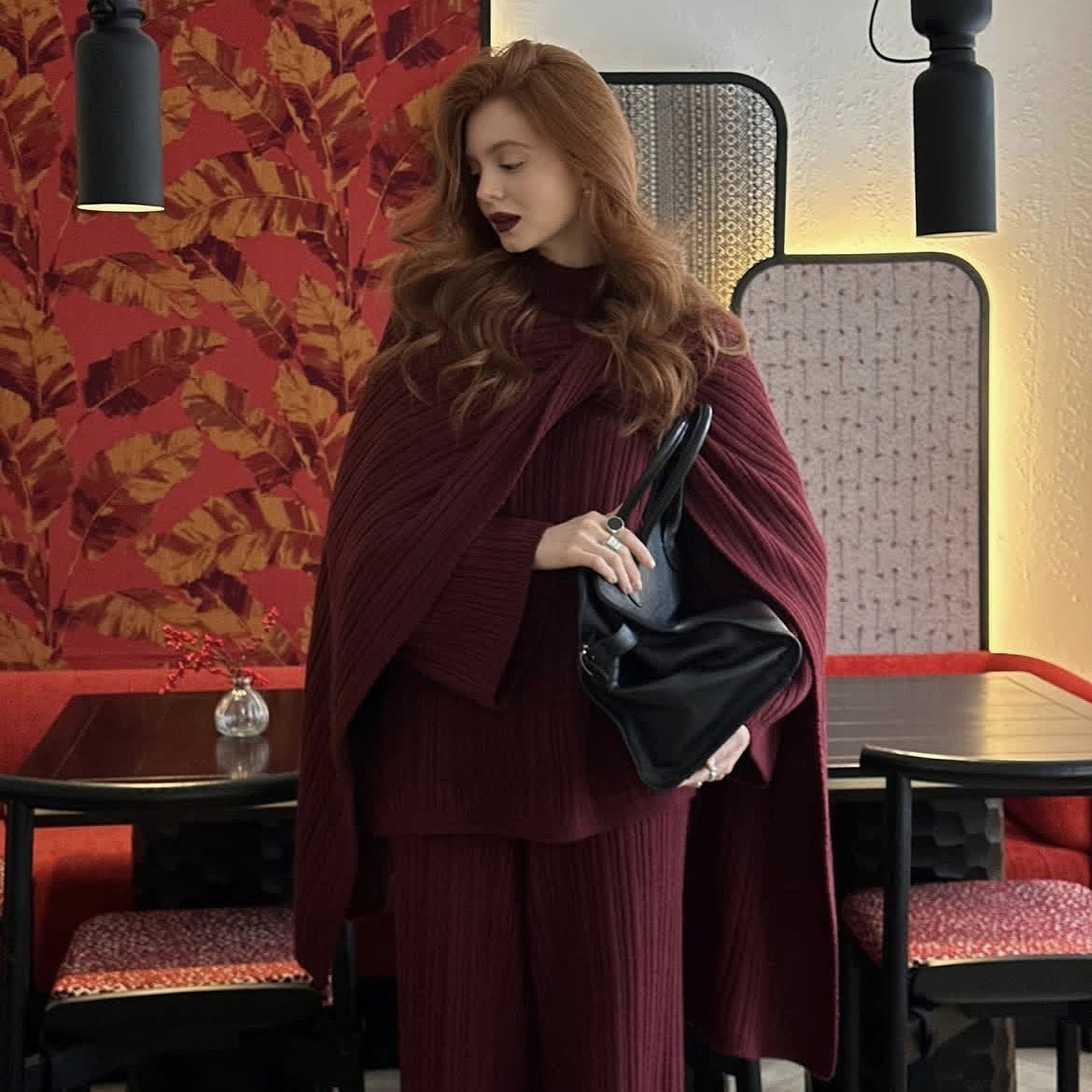 Vintage Ribbed Knit Sweater Set | High Neck Pullover & Wide Leg Pants(MS139) - Mariam's Collection