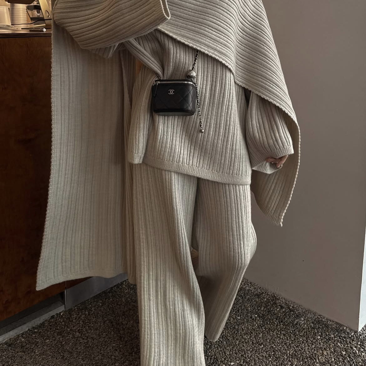 Vintage Ribbed Knit Sweater Set | High Neck Pullover & Wide Leg Pants(MS139) - Mariam's Collection