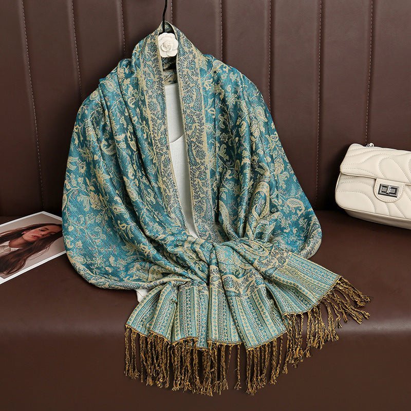 Vintage Shawl Cashew Flower Tassel Hijab (MH101) - Mariam's Collection