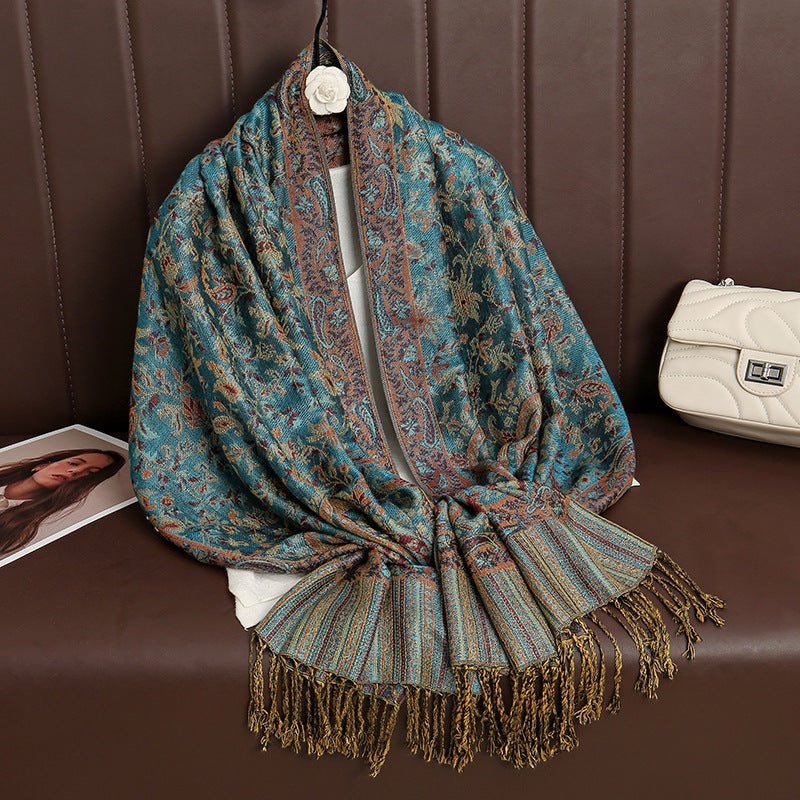 Vintage Shawl Cashew Flower Tassel Hijab (MH101) - Mariam's Collection