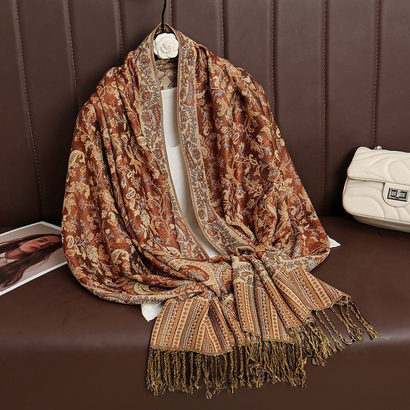 Vintage Shawl Cashew Flower Tassel Hijab (MH101) - Mariam's Collection