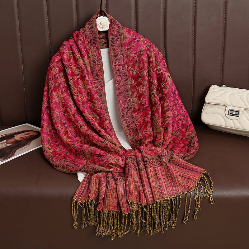 Vintage Shawl Cashew Flower Tassel Hijab (MH101) - Mariam's Collection