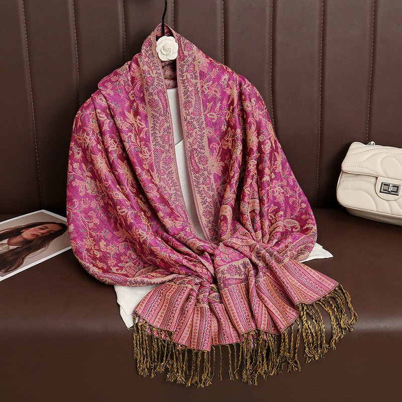 Vintage Shawl Cashew Flower Tassel Hijab (MH101) - Mariam's Collection