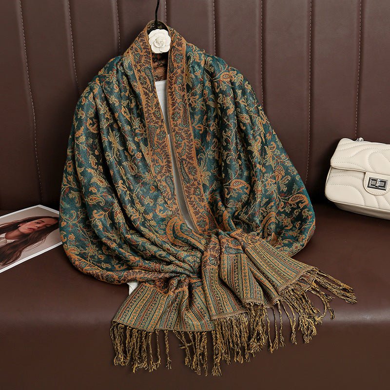 Vintage Shawl Cashew Flower Tassel Hijab (MH101) - Mariam's Collection