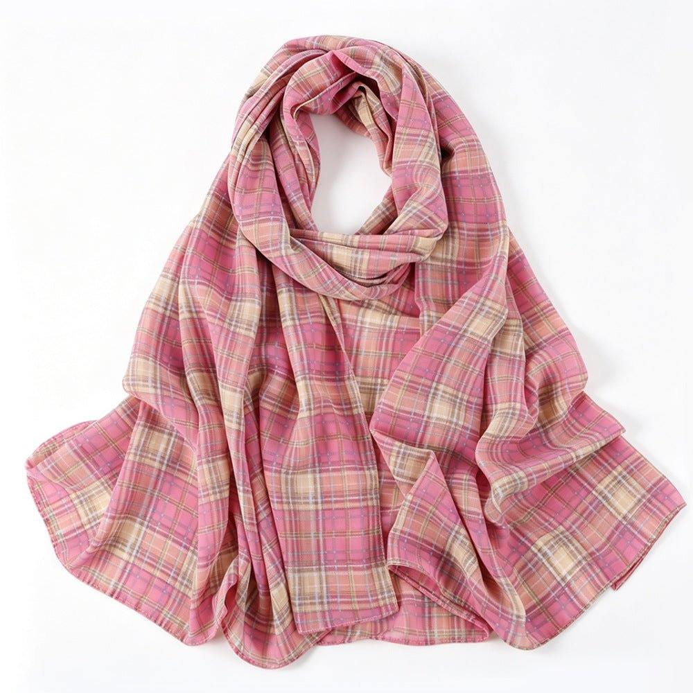 Vintage Tartan Plaid Lightweight Hijab Scarf(MH258) - Mariam's Collection