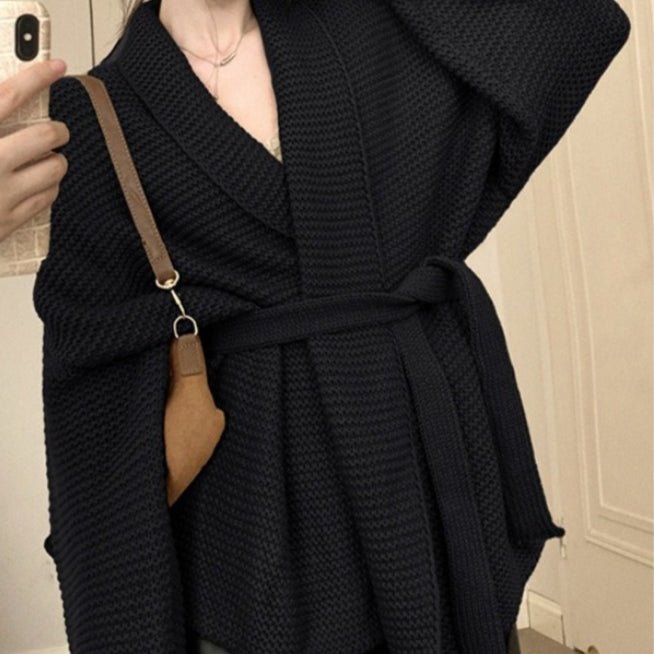 Waffle Knit Robe Cardigan | Belted Oversized Sweater Coat(MS198) - Mariam's Collection