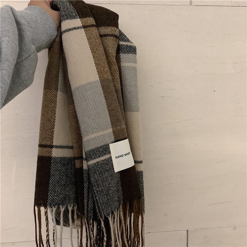 Warm Versatile Soft Plaid Scarf with Fringe (MAC333) - Mariam's Collection