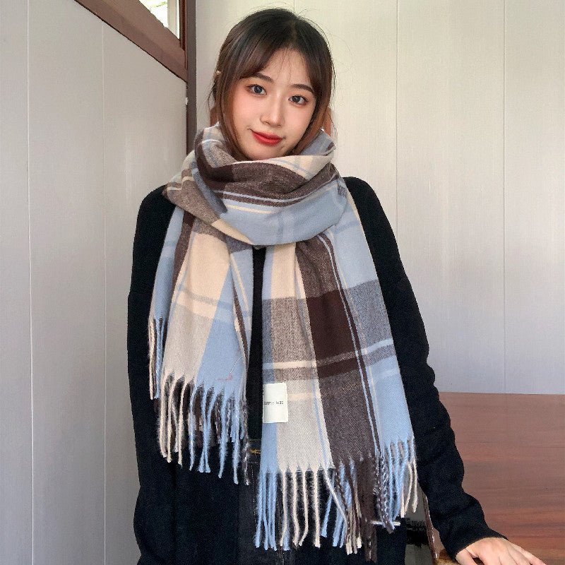 Warm Versatile Soft Plaid Scarf with Fringe (MAC333) - Mariam's Collection